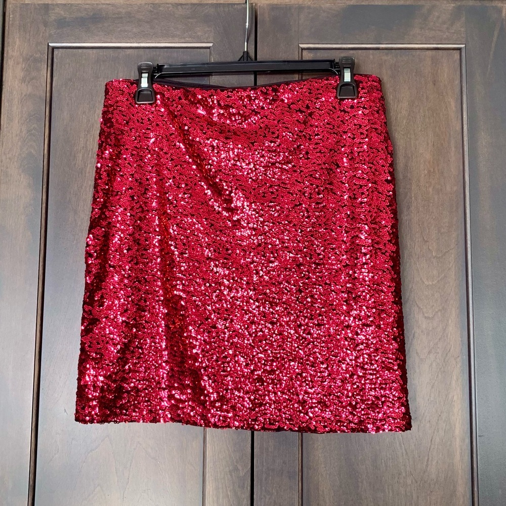 Red sequin skirt